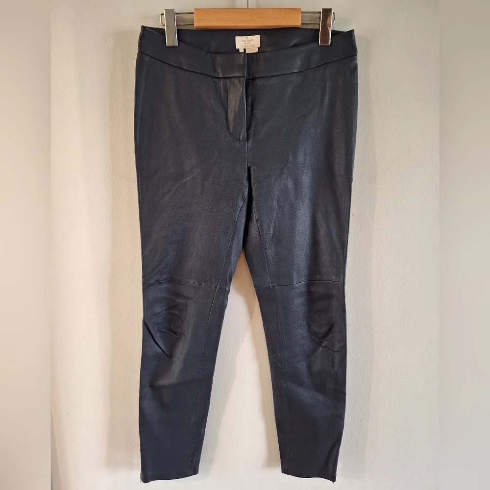 Kate Spade Estrella Navy Stretch Leather Pants Size 6 - Picture 2 of 7